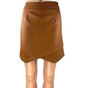 Altar'd State Women's Brown Faux Vegan Leather Asymmetric Mini A-Line Skirt M